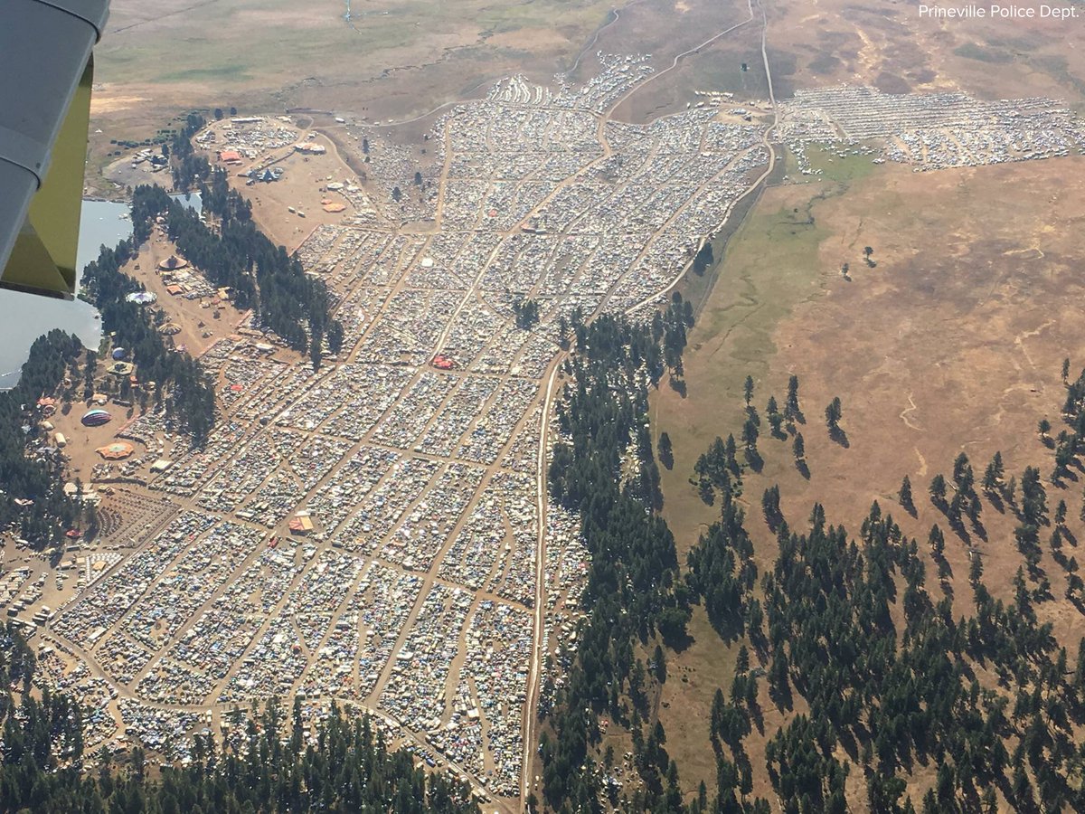 Aerial photos show thousands camped out at the Big Summit Eclipse event near Prineville, Oregon
