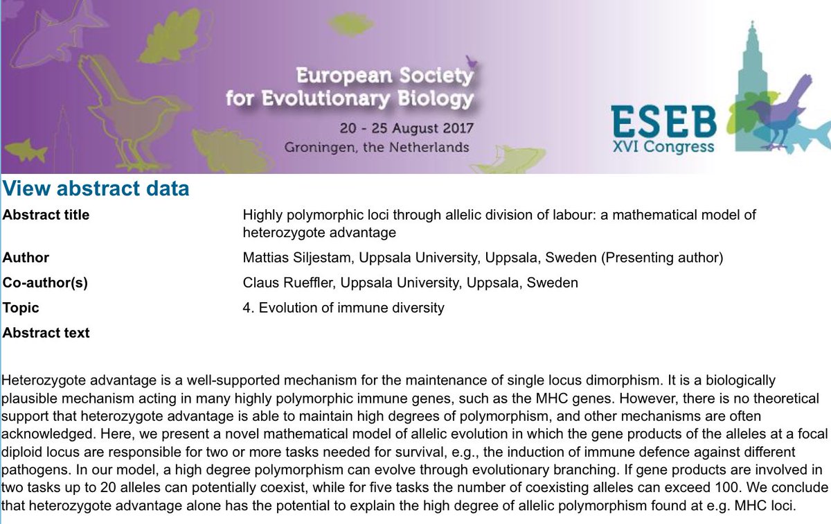 #eseb2017 #eseb17 Talk by <a href="/MSiljestam/">Mattias Siljestam</a> Room C 12:50 Highly polymorphic loci through allelic division of labour