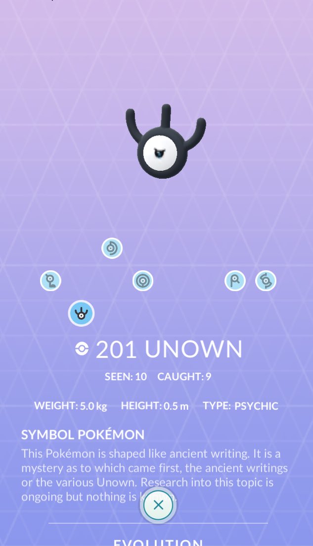 PoGoFasho's tweet photo. Caught all of the 'WORLDS' Unown released in Anaheim, CA this past weekend! #unown #pokemongo https://t.co/6TdRl8j0qL