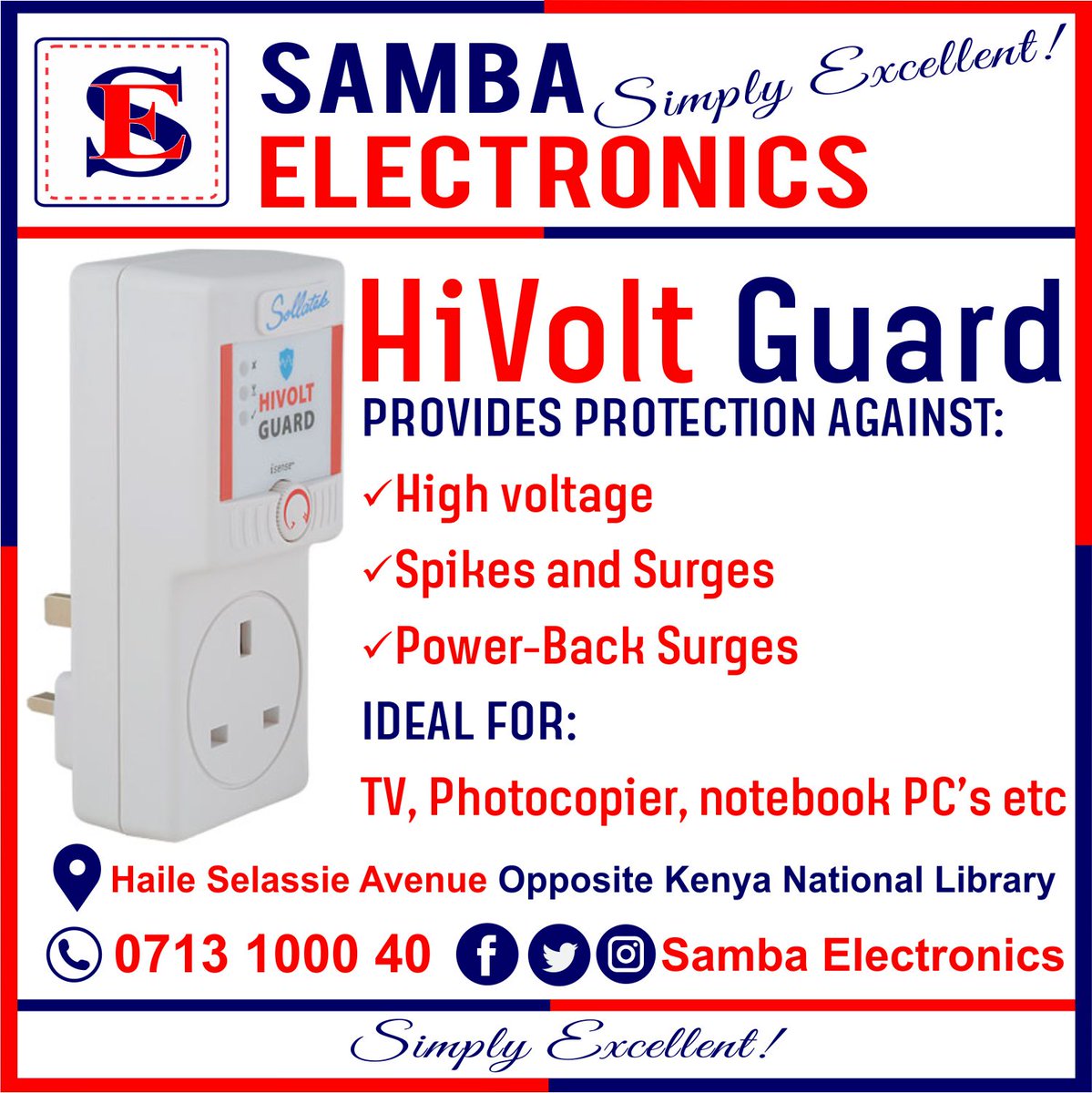 SambaElectronic's tweet photo. #HiVOLTGuard #OKOAPESA
PROVIDES PROTECTION AGAINST:
#High voltage
#Spikes
#Surges
#Call us 0713 100040
#SambaElectronics
#SimplyExcellent https://t.co/nOV88wqZyN