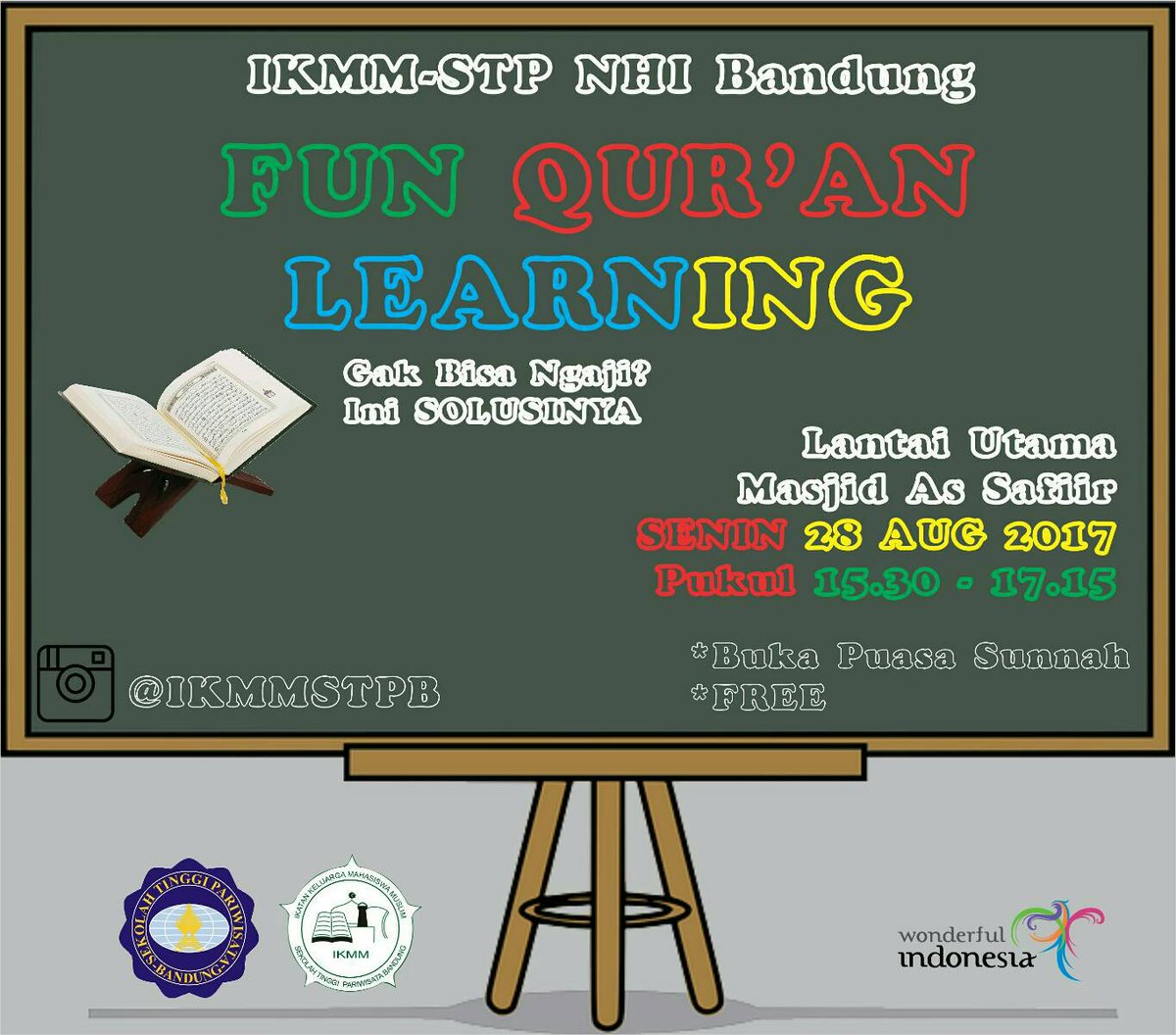 FUN QUR'AN LEARNING bersama Ust.Yedi
Yang akan dilaksanakan 
SENIN 28 Agustus 2017
Pukul 15.30 di Lantai Utama (masjid)Masjid As Safiir