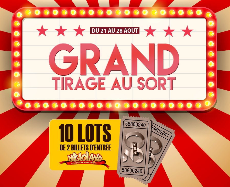 Nigloland's tweet image. Tentez de remporter 10 lots de 2 billets Nigloland : 
- Abonne toi à @Nigloland
- Retweet ce post
- Tague 1 personne
Tirage le 28 août 🍀
