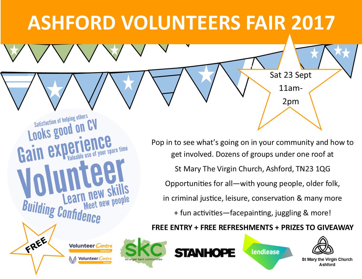 Don't miss out on #Ashford Volunteers Fair 23rd Sept 11am-2pm #seeyouthere!