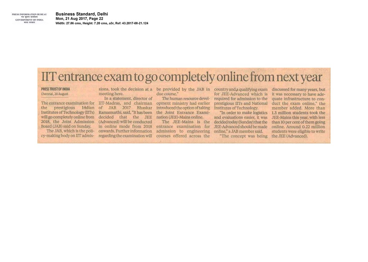 EduMinOfIndia's tweet photo. IIT entrance exam to go completely online from next year #IITJEE https://t.co/mYpUBAQe86