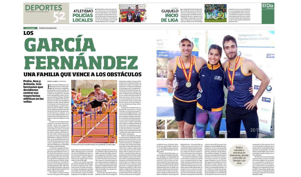 aags88's tweet photo. Este fin de semana, los hermanos García Fernández (@Pedrogarfdez, @anitttaGF y @GF_Anto) fueron protagonistas en @ElDiaSalamanca #Atletismo https://t.co/W1syECw0Dz