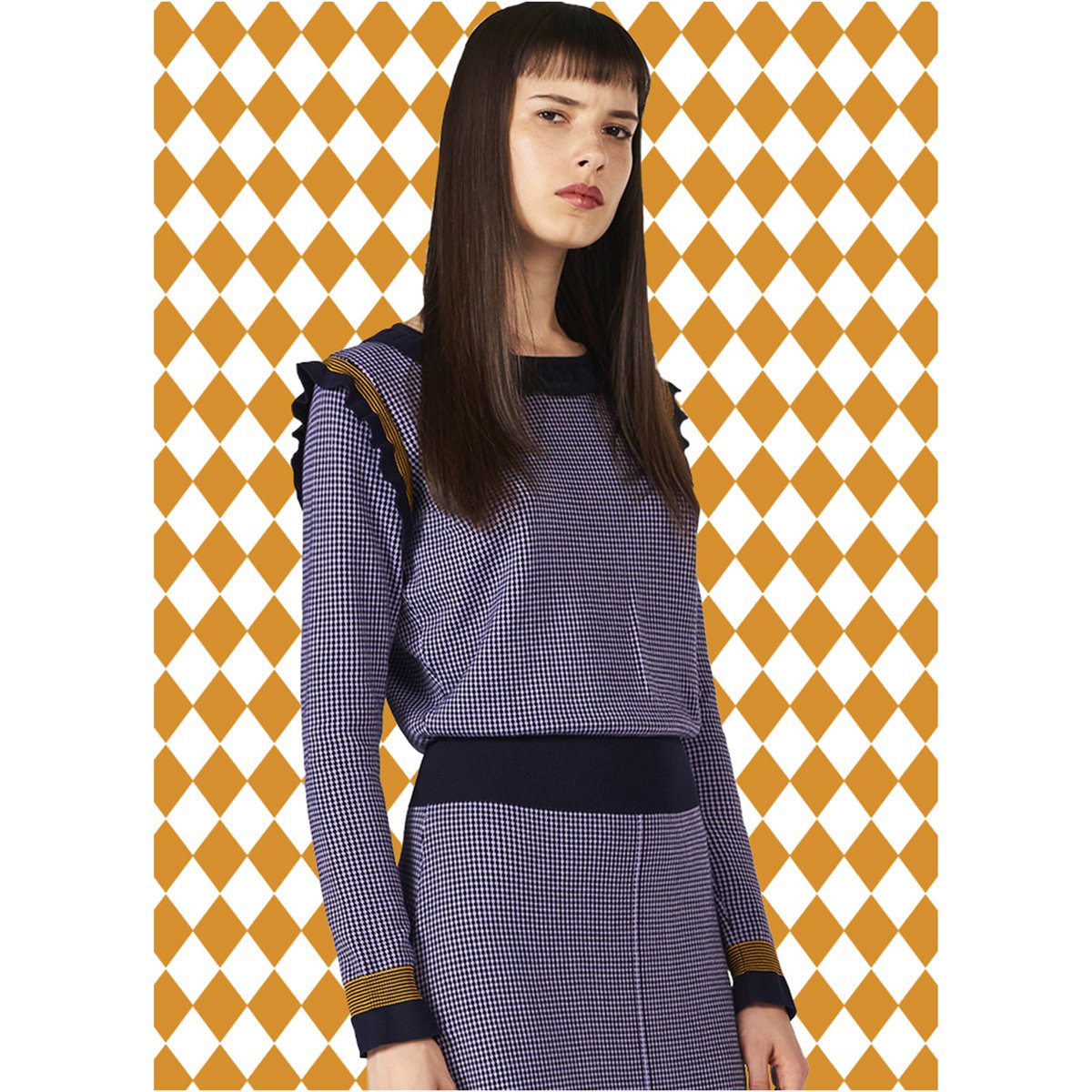 The classic diamond motif in miniature plays out over dresses and jumpers made of jacquard cotton. #Newcollection #Prefall17 #Pattern #FW17