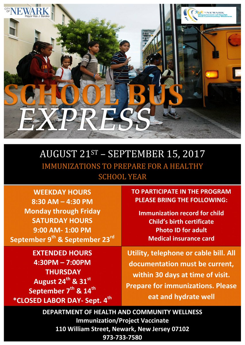 Today begins <a href="/NewarkDHCW/">Newark DHCW</a>'s School Bus Express! Make sure your child gets their immunization shots for a healthy school year.