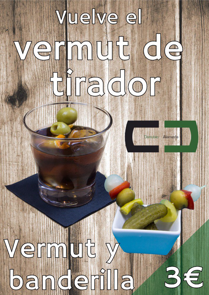 DanubioAlameda's tweet photo. ¡Vuelve el vermut de tirador! Vermut + banderilla (dulce o picante) por sólo 3€ #Danubio1981 https://t.co/A5xbjY9zIs