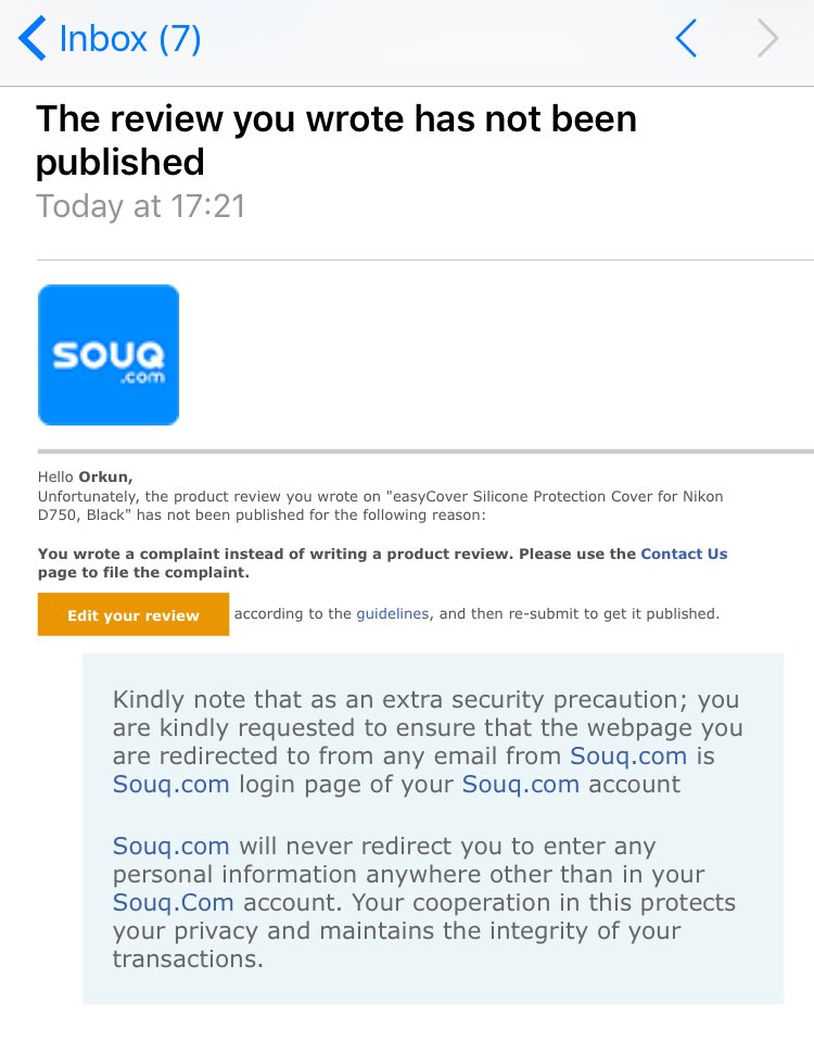 Ozbatur's tweet image. So @souq asked me to write reviews for 2 returned products (one broken, one fake) &amp;amp; rejecting my reviews. Sure I write negative #csfail