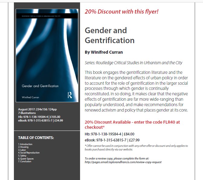 WinCurran's tweet photo. It's official, Gender and Gentrification is out https://t.co/FIMppiKCtg
20% Discount Available with code FLR40 https://t.co/8kGfOTQGPh