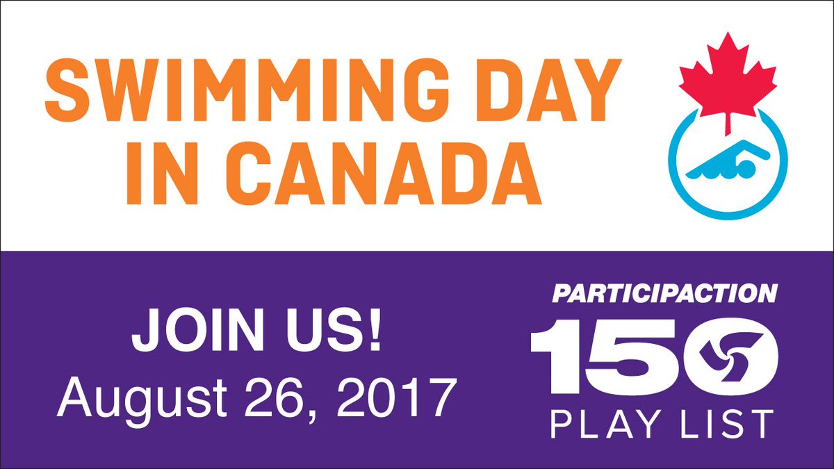 SwimmingCanada's tweet photo. Swimming Day in Canada will take place on Saturday Aug 26 as part of the @ParticipACTION #150PlayList to encourage kids to swim &amp; be active https://t.co/3CqcwAV0B6