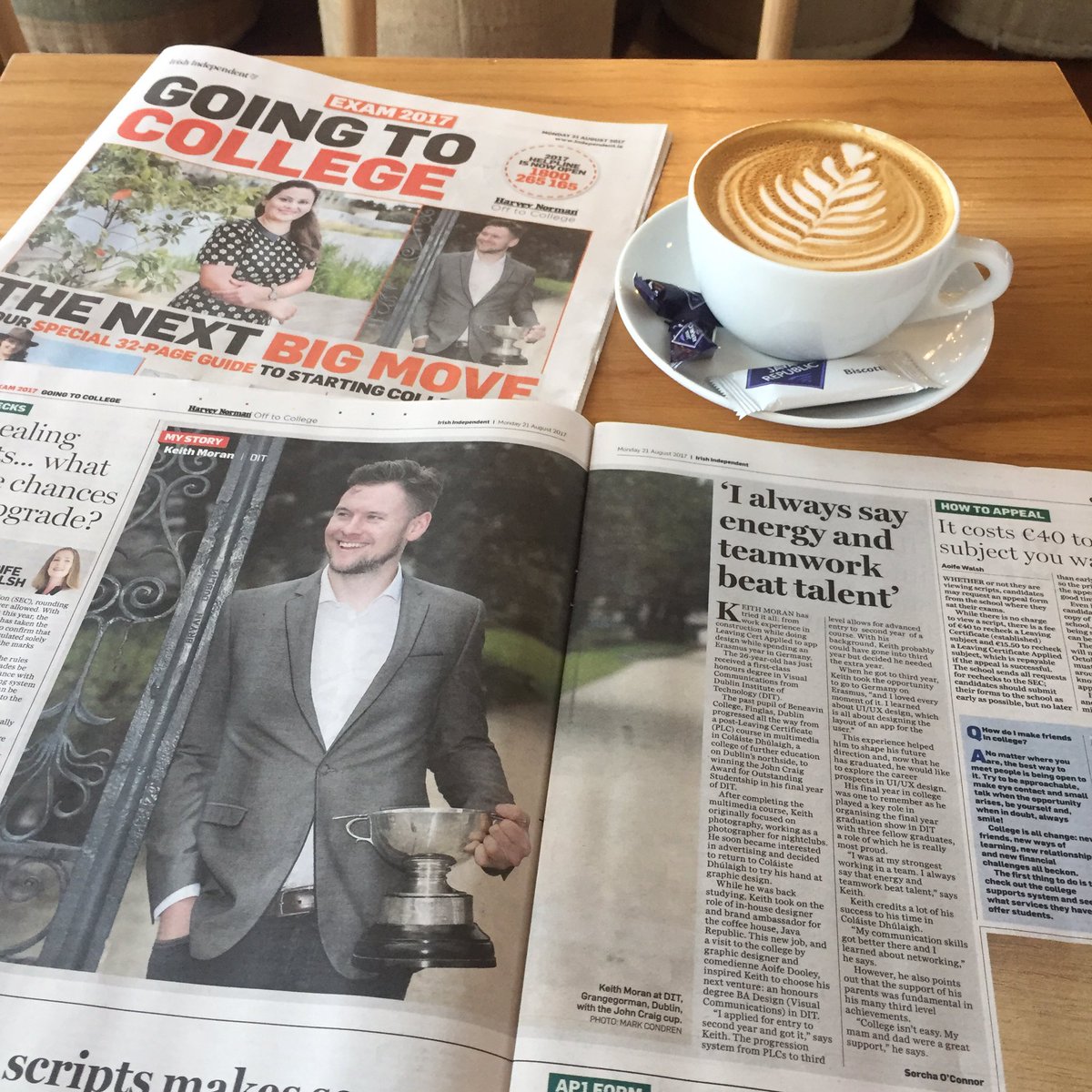 keithpho2o's tweet photo. I'm on the front cover of the Irish Independent supplement and a double page spread. Deadly!@ditofficial #collegelife #graphicdesigner https://t.co/XFaUoQ5PWK