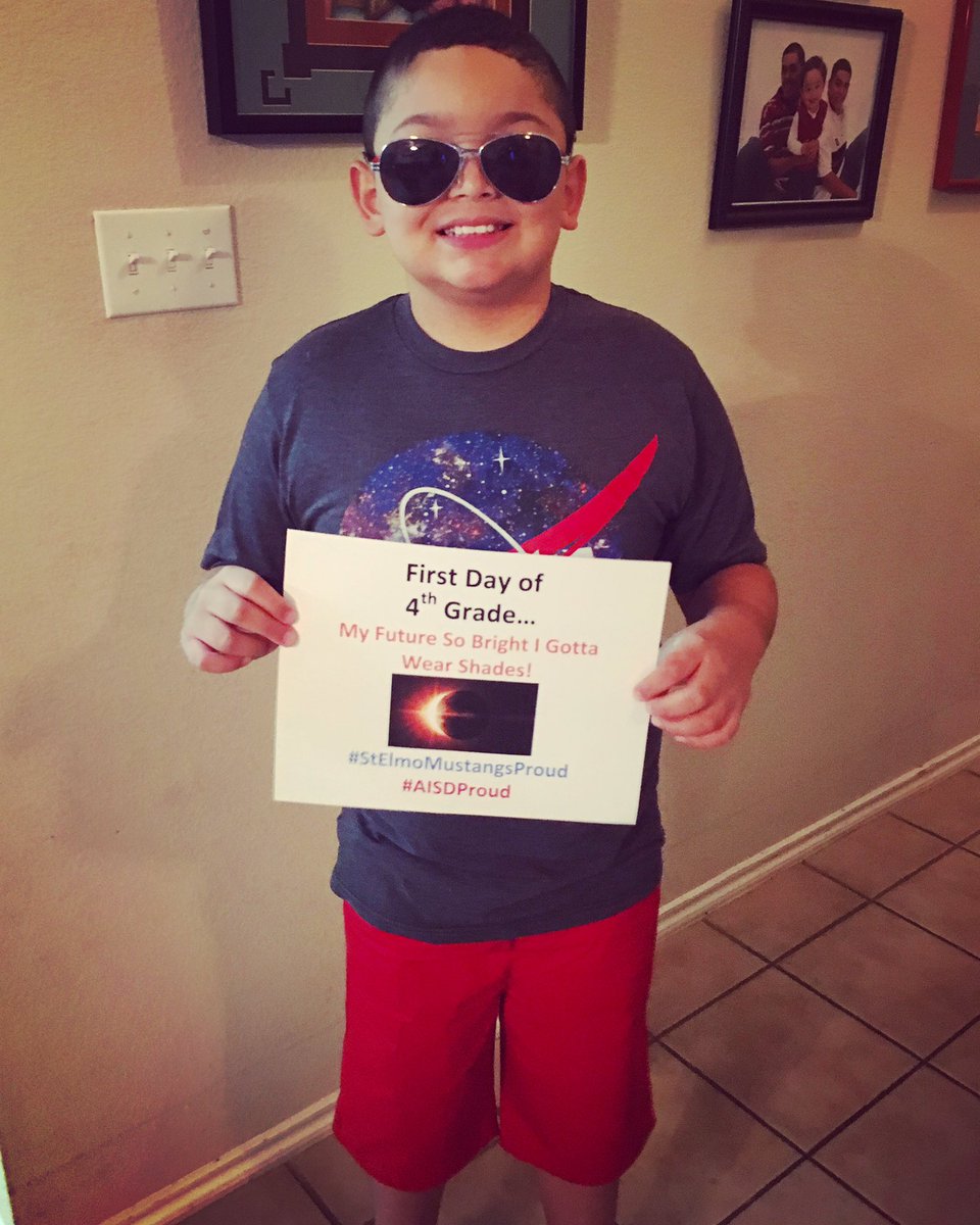 @AustinISD @AISDSupt @StElmoMustangs 
Jake Saldaña First Day of 4th Grade -'My Future So Bright I Gotta Wear Shades' #StElmoProud #AISDProud
