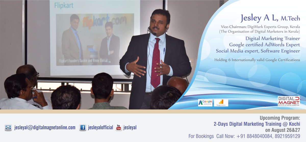 LOGICLANDTECH's tweet photo. Digital Magnet training centre is conducting 2-DAYS Digital Marketing Training program at Kochi on Aug 26 &amp; 27. Please contact +918848040084 https://t.co/ywndSLAuSN