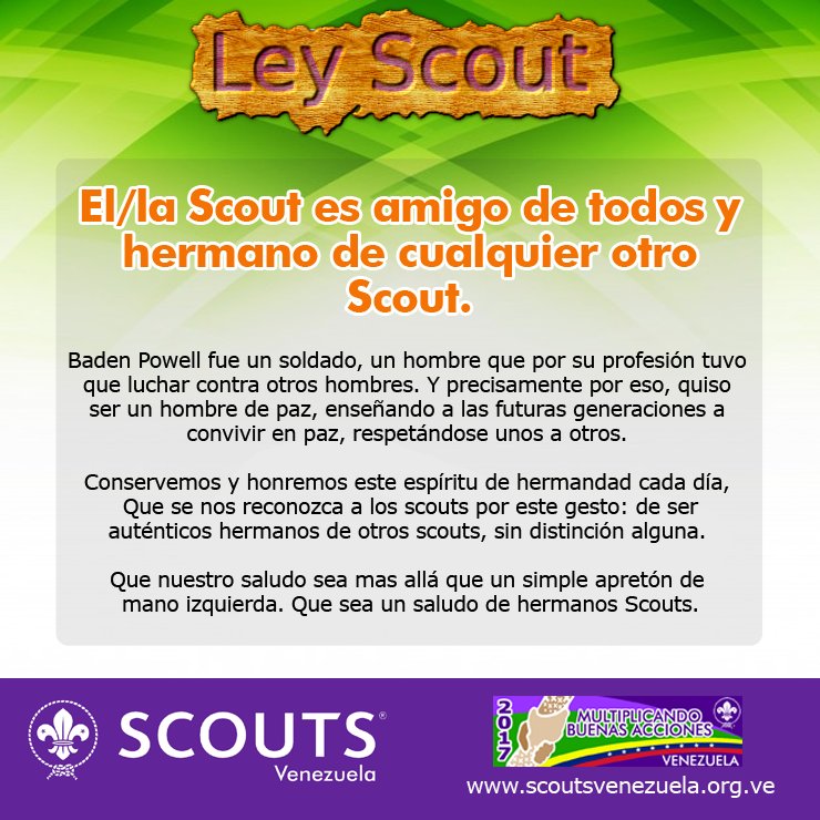 scoutsvenezuela's tweet photo. Artículo 4 #LeyScout. 

Que nuestro saludo sea más que un apretón de mano izquierda. Que sea un saludo de hermanos #Scouts.  #ASV #Venezuela https://t.co/ZnJzBSgXwn