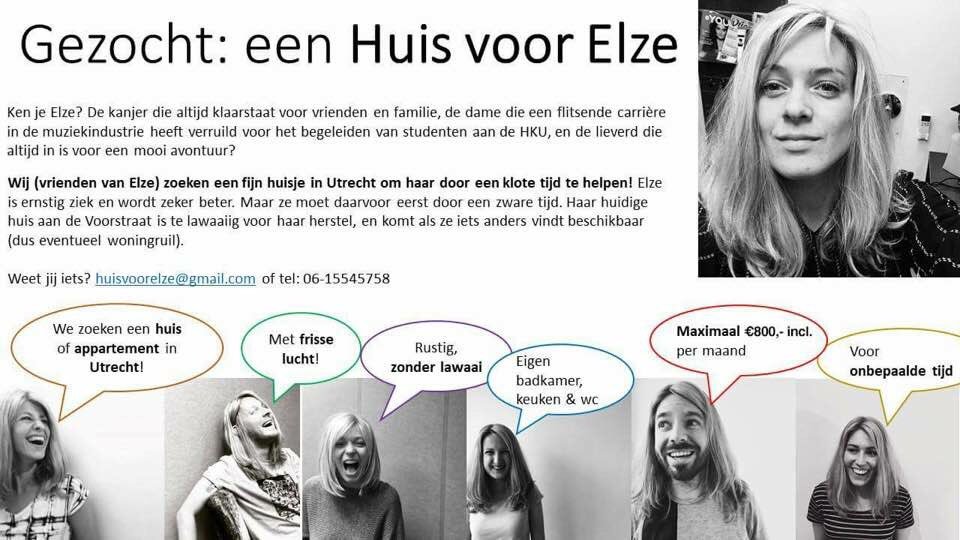 Lieve mensen, Elze is ernstig ziek en heeft daarom met spoed een ander huisje nodig in Utrecht. Helpen jullie met een RT &amp; tips?