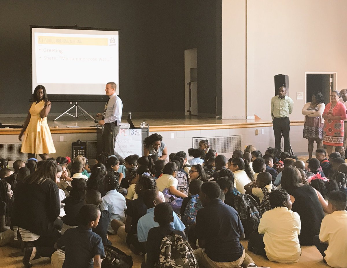 GarrisonPTA's tweet photo. Practicing our Wildcat Chant at the #FirstDayofSchool Morning Meeting! We are excited for new teachers AND new building! #GarrisonPride https://t.co/i2KNnSzHxJ