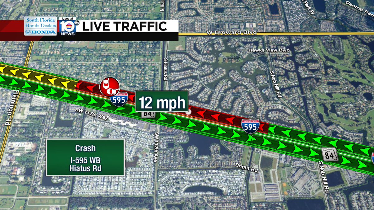 Crash on I-595 WB at Hiatus Rd #traffic https://t.co/kOA4RcGp4Z