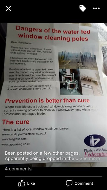 WFP damaging window seals.  PLEASE BE AWARE THIS LEAFLET IS A SCAM &amp; THE PLASTICS WINDOW FEDERATION HAS CONFIRMED THIS.  COMMENTS PLEASE!