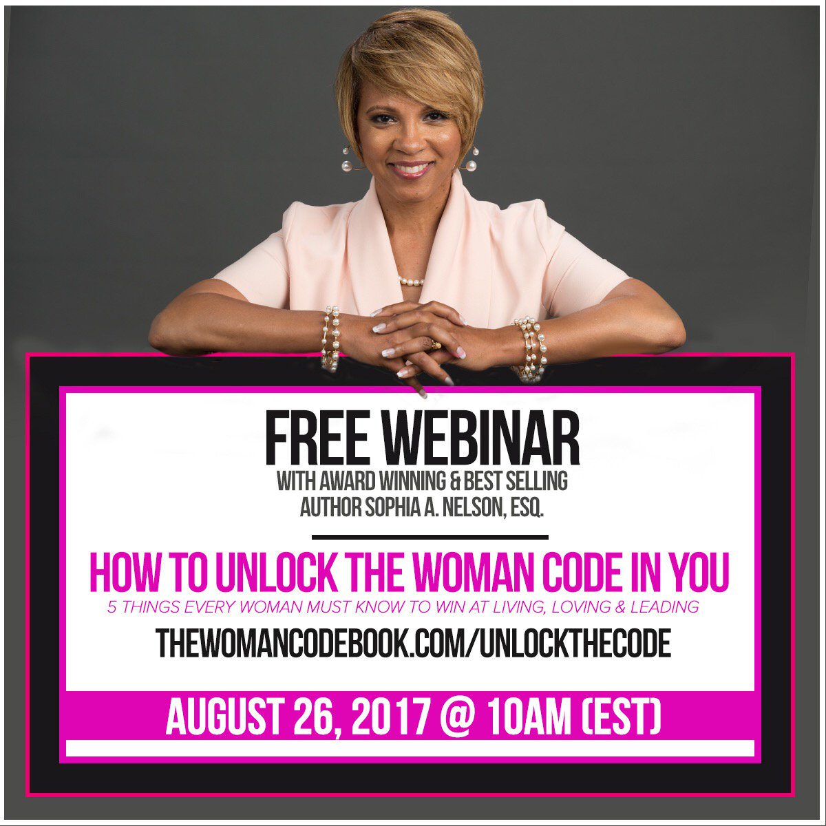TheWomanCodePB's tweet photo. FREE WEBINAR: Unlock the woman Code in YOU! Registration OPEN NOW: https://t.co/OSrFPDGGgM August 26, 2017. #20DaysOftheCode #Thewomancode https://t.co/Zp92iDH5y9
