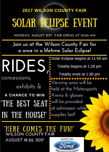 Sunday's attendance was 56,594! Don't miss our Solar Eclipse Event Today at the Wilson County Fair!

wilsoncountyfair.net/special-events…