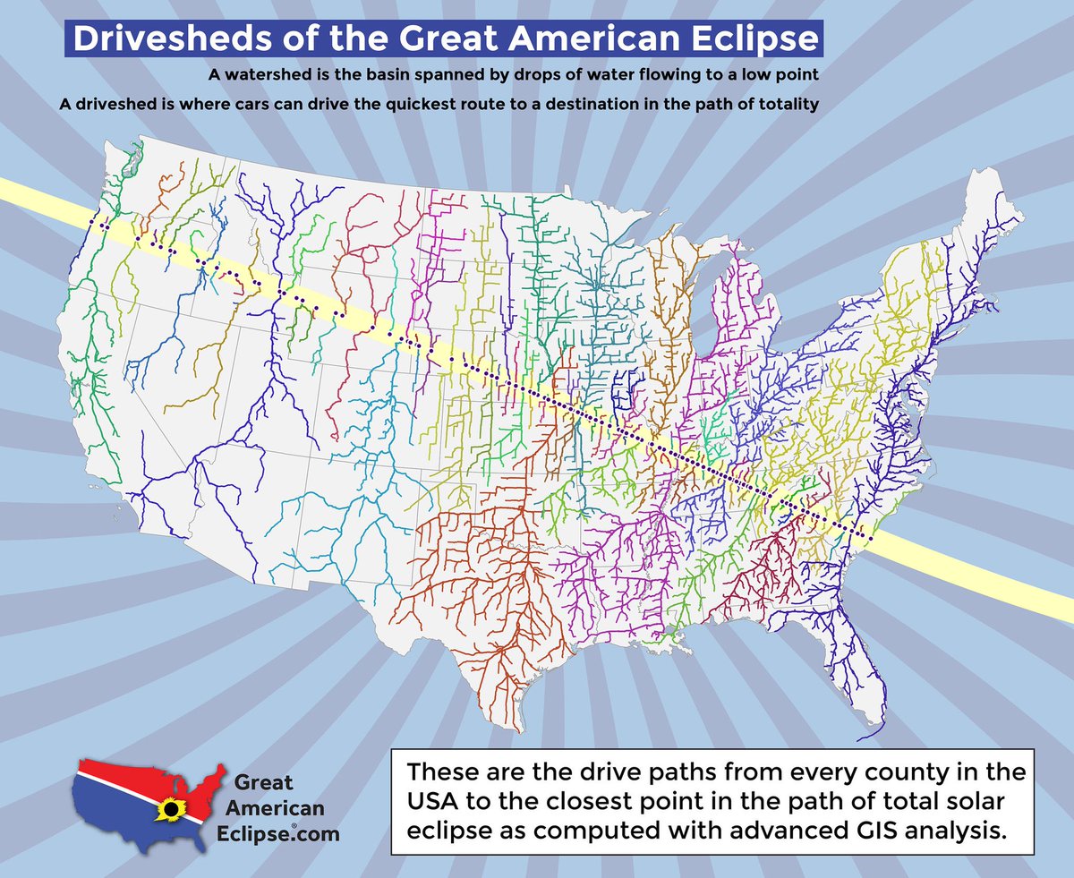 Very Cool <a href="/AmericanEclipse/">Great American Eclipse 🌞🌗🌎</a>.  Drivesheds of the Great American Eclipse using GIS Analysis. greatamericaneclipse.com/statistics