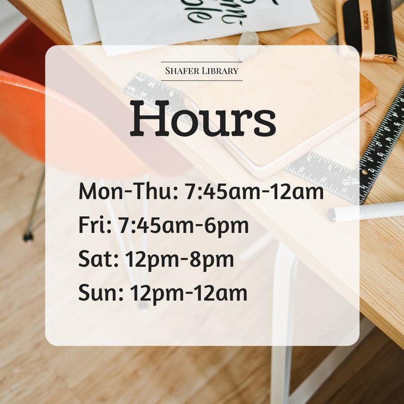 ShaferLibrary's tweet photo. As the new semester starts, the Shafer Library is back to normal hours of operation! #UFindlay #ShaferLibrary https://t.co/F7fFWr9cdk