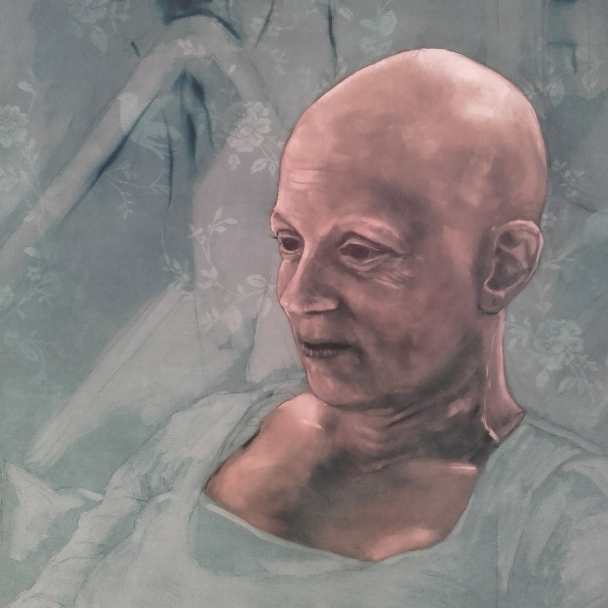 idcampbellart's tweet photo. continuing this painting of @marmitefrog27... grateful to @Beatson_Charity for allowing a photo shoot during Fiona's final chemo session https://t.co/lcu0NREJsv