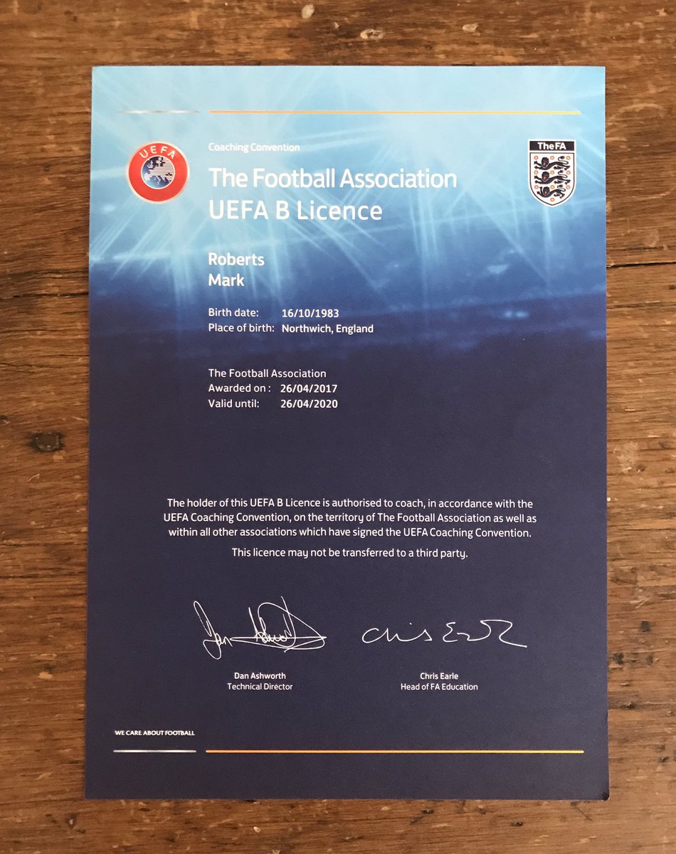 Mark Roberts On Twitter Delighted To Receive My Uefa B Licence