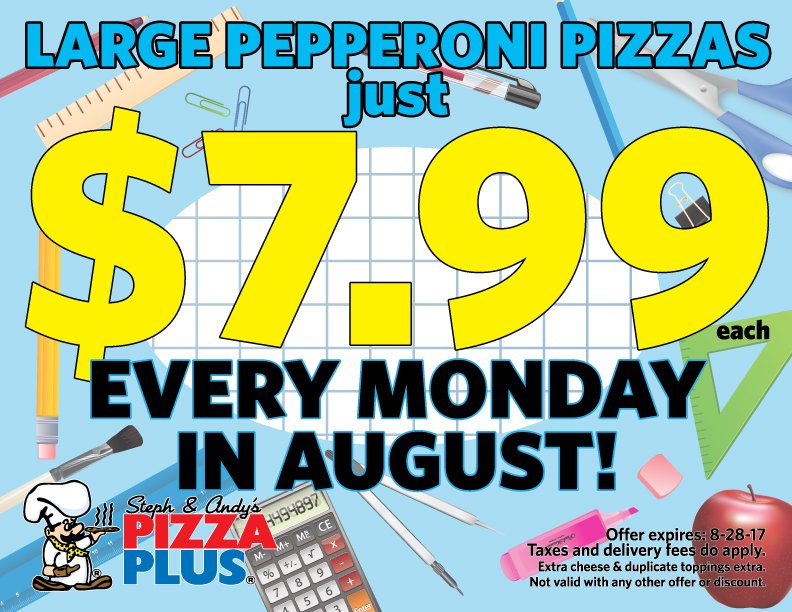 PizzaPlus's tweet photo. $7.99 Large Pepperoni Pizza! https://t.co/qelTAL8njO