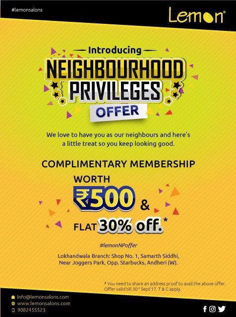 lemonsalons's tweet photo. New location- lokhandwala- come become a part of the LEMON family
Neighbourhood privilege offer
Grab the opportunity 👍🏻🍋❤️ https://t.co/hnTmxwDJG3