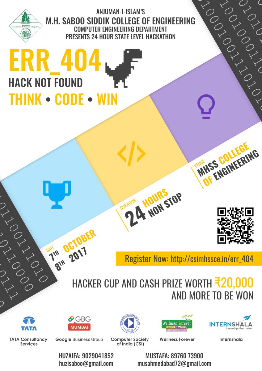 Err404Hackathon's tweet photo. Registrations Open!
https://t.co/EkjJXeRHka
#Err_404 #HackNotFound #hackathon #aimhssce https://t.co/8fajWH52DC