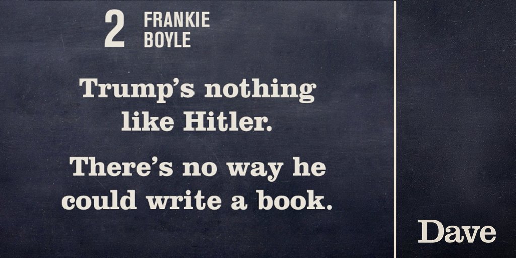In second place for Dave's #JokeOfTheFringe it's <a href="/FrankieBoyle/">Frankie Boyle Updates</a>