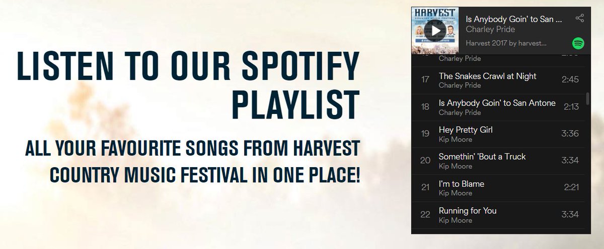 Turn up the volume &amp; get set for the weekend by enjoying our jam packed #HarvestCMF playlist on Spotify - spoti.fi/2v7qWS6 🎶🎶