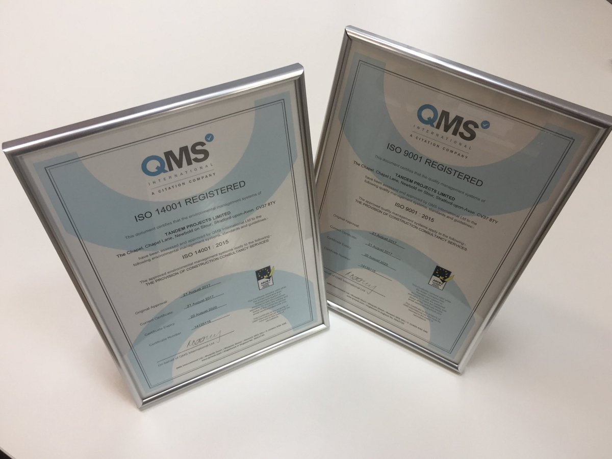 tandem_projects's tweet photo. Today Tandem became ISO 9001 and 14001 certified...#quality #environment #ISO https://t.co/7NaMEOKz2Q