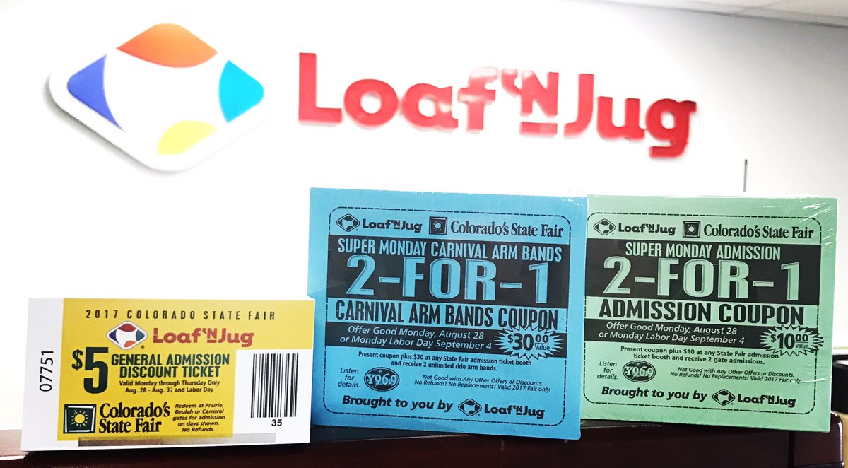 LoafNJug's tweet photo. The #ColoradoStateFair starts this Friday! Don't Forget we have your weekday discount tickets and FREE 2-for-1 coupons! #Save at #LoafNJug! https://t.co/JdToWTvT8H