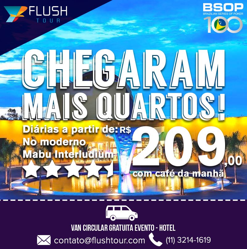 flushtour's tweet photo. Disponibilizamos mais quartos para o BSOP Oficial 💯 Foz do Iguaçu, pessoal. Corra e reserve já o seu! #BSOP100 https://t.co/uGAOcihkyk