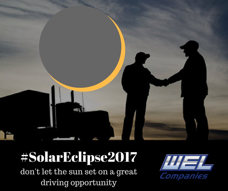 WELCompanies's tweet photo. WEL Companies eclipses the competition with great pay and benefits for Class A CDLdrivers! (866) 653-5868 #driveWEL #SolarEclipse2017 https://t.co/FppBACFiOf