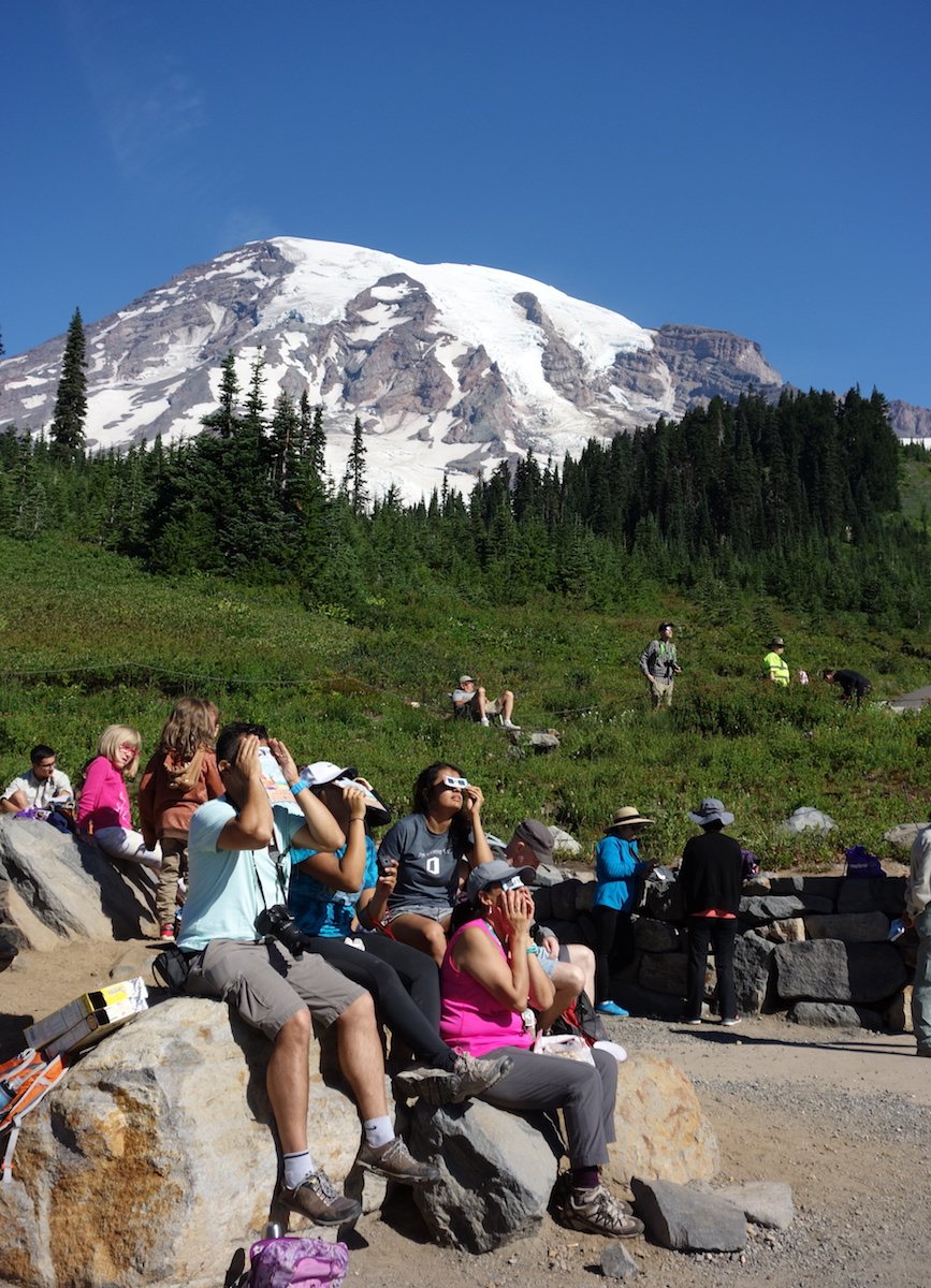 MountRainierNPS's tweet photo. Are you enjoying the #eclipse? Thanks to all who came to enjoy it from Mount Rainier! What surprised/amazed you about it? -kl https://t.co/W4LHZu6vfr