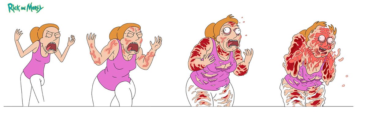Jnoel150's tweet photo. Here's a sequence I drew of Summer transforming to help out the animators- had it so her skin rips off and peels into her back https://t.co/FsFw5VW4Sa