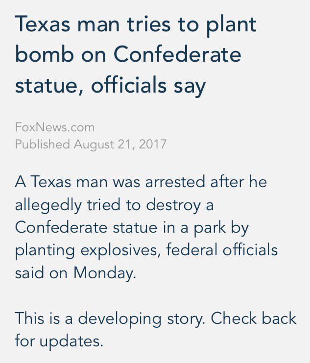 EarlShayOFAGa's tweet photo. Just received this alert from @FoxNews No further details.  #MondayBlues #StatuesFightBack #MonumentsMatter https://t.co/TrypMVUV7p