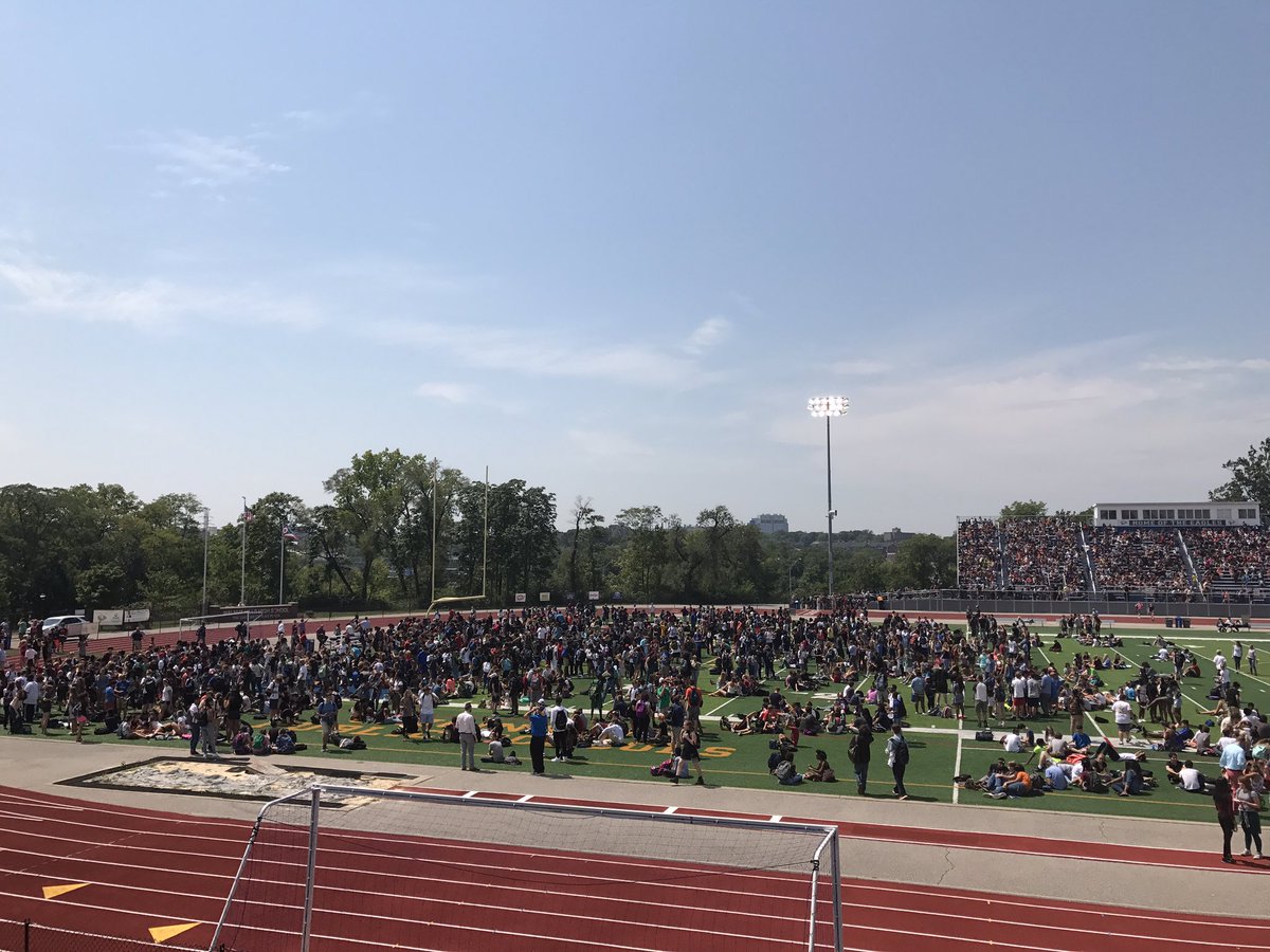 walnutathletics's tweet photo. Today Marx Stadium is hosting the entire school to watch the eclipse! Thanks to the Alumni Dept. for donating the glasses for everyone! https://t.co/ojGx2hPvqQ