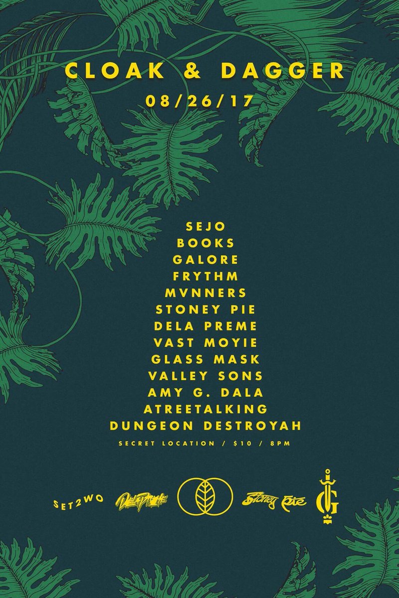 GUILDUSA's tweet photo. OUR MONTHLY CLOAK AND DAGGER IS BACK 8/26 WITH A BONKERS ASS LINE UP BB. @soulfulxnature @stoneypie @DeLa_Preme #diyphoenix #diyevents https://t.co/pEgE6XuHyc