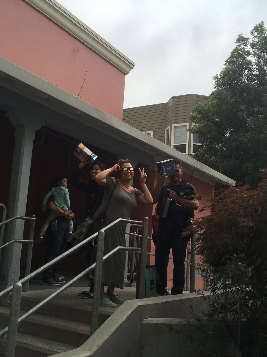 Happy first day of school and #SolarEclipse2017! The fog was in and out but we caught a glimpse of the crescent sun!