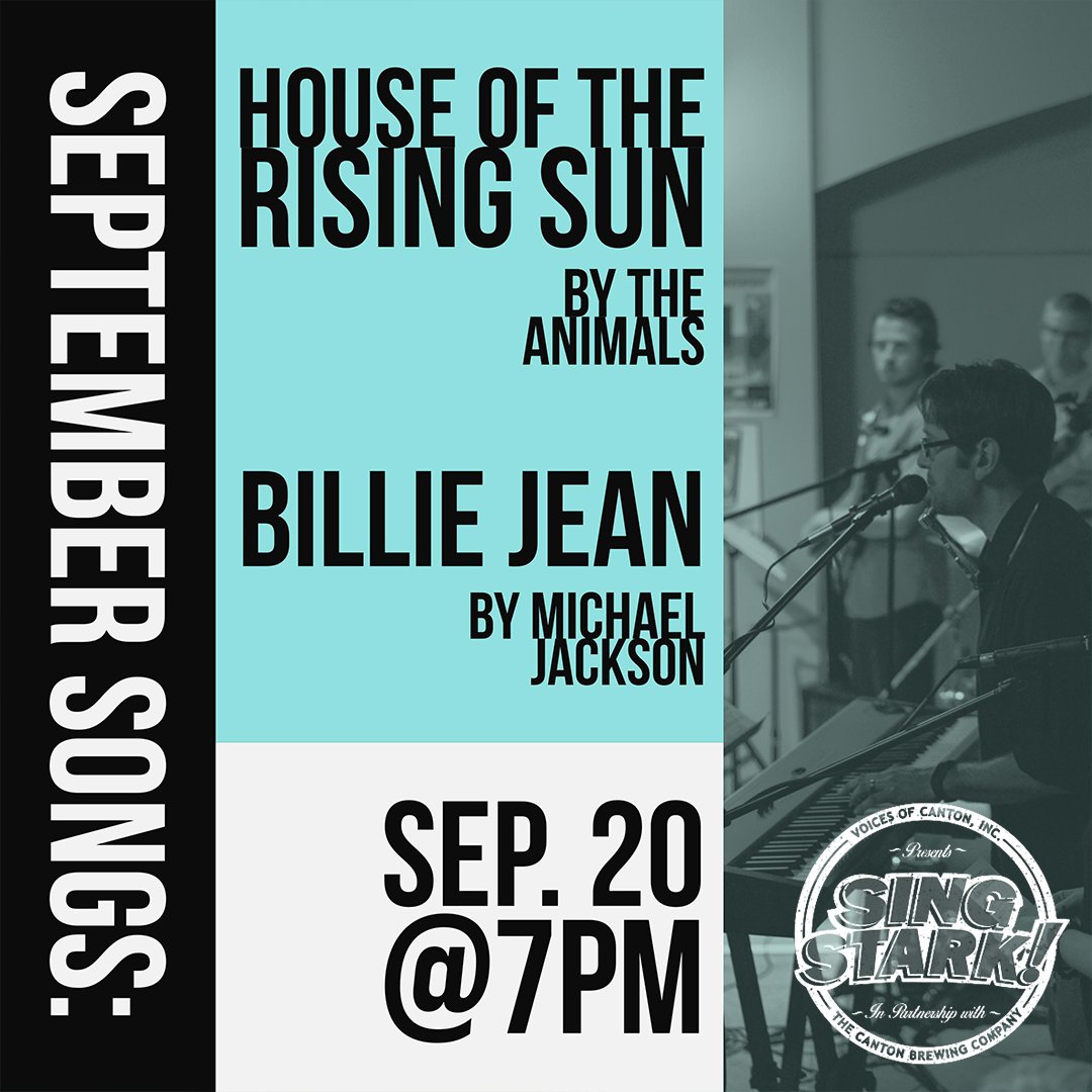 justsing330's tweet photo. The next @SingStark is on Sep 20! We sing House of the rising sun &amp; Billie Jean. Sing with us @CantonBeer #singstark #justsing #findthedoor https://t.co/DXF7eiW2eH