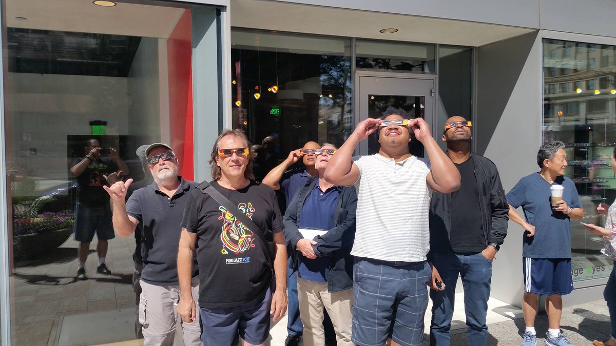 Our rhythm section eclipsing. L to R in the foreground Vinnie Colaiuta, James Genus &amp; Lionel Loueke.