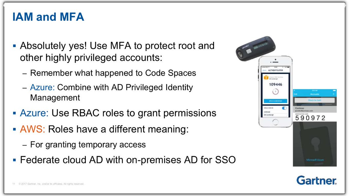 Remember to use MFA to protect root and other highly privileged accounts.. sounds obvious but remember Code Spaces! #GartnerSEC
