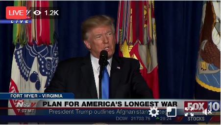 LIVE NOW: @realDonaldTrump addresses the nation on the country's future in Afghanistan. bit.ly/2ilZ9w0 https://t.co/rUcsPTh1RU