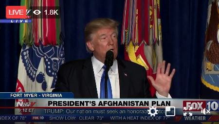 LIVE NOW: @realDonaldTrump addresses the nation on the country's future in Afghanistan. bit.ly/2ilZ9w0 https://t.co/ltKH24pLm3