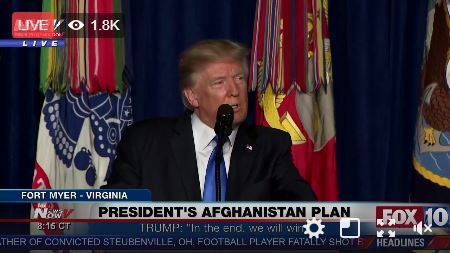 .@realDonaldTrump announce major shift in policy for #Afghanistan. Watch live: bit.ly/2ilZ9w0 https://t.co/UTnkea9O2M